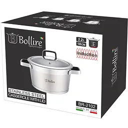 Каструля Bollire Palermo, з кришкою, срібляста, 18 см, 2,2 л (BR-2102) - мініатюра 3