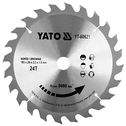 Диск пиляльний победітовий по дереву YATO 185x20x2.2x1.5 мм (YT-60621)