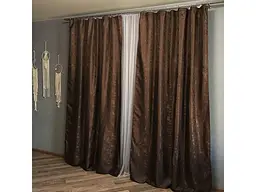 Жакардові штори шоколадного кольору 2шт. 150х270 з білим шифоновим тюлем 400х270, на тасьмі ALBO pbe0052681 - мініатюра 7