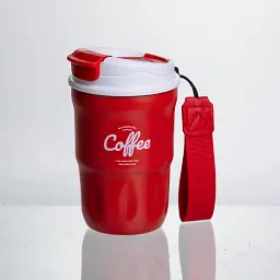 Термочашка Coffee 400 мл з ремінцем і відкидною кришкою-клапаном Yiwu червоний