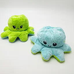 М'яка іграшка Восьминіг перевертень двосторонній веселий сумний Mood Octopus 16 см UKC зелено/блакитний