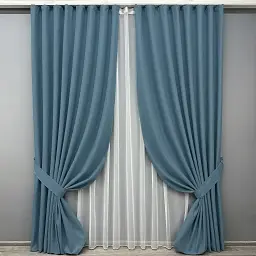 Комплект штор с тюлем VR-Textil Блэкаут ASHEN NIGHT, синий с белым, 2 шторы 150×270 см + тюль 500×270 см, арт. 71-093/4