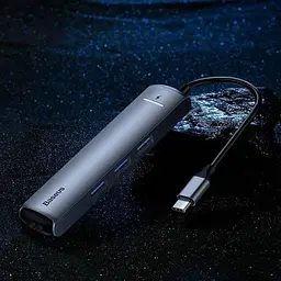 USB-хаб BASEUS Hub mechanical eye 6 в 1 Сірий (CAHUB-J0G) - мініатюра 2