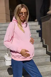 Худі для вагітних, годуючих світшот для майбутніх мам тринитка без начісу Chelm S-M (42-44) Lullababe рожевий - мініатюра 6