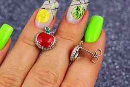Сережки гвоздики Xuping Jewelry червоні яблучка 1,3 см сріблясті - мініатюра 2