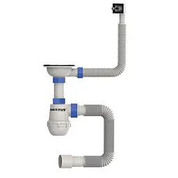 Сифон для кухонної мийки Mixxus SK-02-A з нержавною сіткою та гнучким прямокутним переливом 3 1/2"×40 MI8194