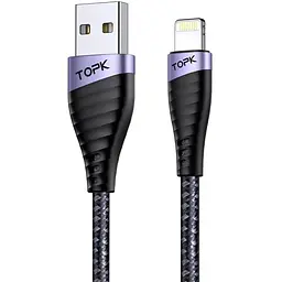 Кабель для заряджання iPhone TOPK, нейлоновий кабель преміумкласу USB-A до Lightning 2m MFI