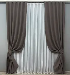 Комплект штор VR-Textil лен блэкаут 2 шт 100x270 см серо-коричневый (1722ш) - миниатюра 2