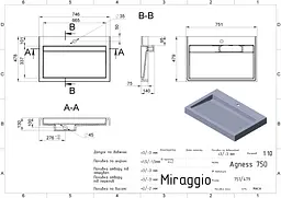 Умивальник Miraggio AGNESS 750 (0000153) Miramarble, Глянцевий, Накладний/Врізний, Білий - мініатюра 2