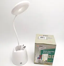 Настільна LED-лампа акумуляторна на гнучкій ніжці 30 см з органайзером та підставкою для телефону світильник Yiteng YT-836 біла - мініатюра 4