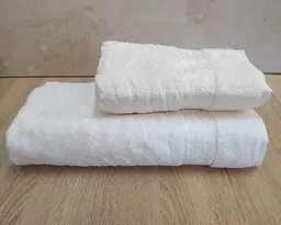Набір турецьких махрових рушників 50х90+70х140 Gulcan Jacquard Cotton Lux Akasya Krem