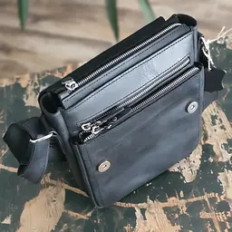 Чоловіча шкіряна сумка GS з декоративною строчкою 23*20*7 см чорна (АР 001 черн) 200 мм - мініатюра 4