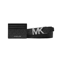 Чоловічий подарунковий набір MICHAEL KORS, ремінь та картхолдер, чорний з логотипом - мініатюра 2