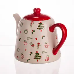 Порцеляновий чайник для заварювання Yiwu Merry Christmas 1 літр horeca CR-1-15 - мініатюра 4