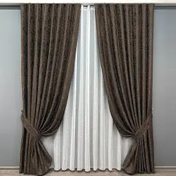 Комплект штор з тюлем VR-Textil Льон Мармур, венге з білим, 2 штори 150×270 см + тюль 600×270 см, арт. 71-130/5