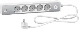 Мережевий подовжувач Schneider Electric  5 розеток з заземленням +2*USB білий 1.5 м ST945U1W