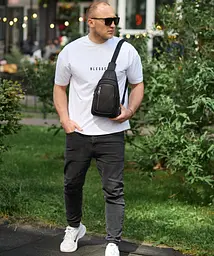 Сумка слінг чоловіча через плече 19х31х7 з натуральної шкіри TIDING BAG 32545 чорна 19 см - мініатюра 8