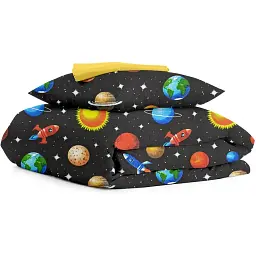 Комплект постільної білизни Cosas підлітковий з простирадлом на резинці SPACE CS3 160 x 220 см (SpaceBlack_El90-Summer99_155)