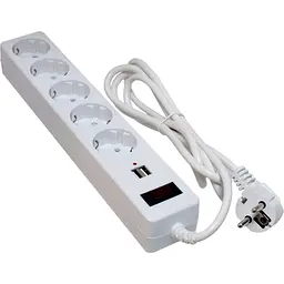 Мережевий фільтр Patron Patron, 5 розеток, 1.8 м, White, 2xUSB (2.1A), 10А, до 2.2 кВт, виключатель, заземление, 3x1 мм² (SP-52-USB-W) (EXT-PN-SP-52-U