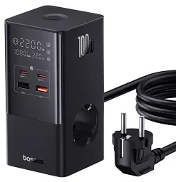 Мережевий зарядний пристрій Baseus Power Combo Tower Power Strip 2AC+2USB+2Type-C 100 W 1.5m E00023609113-00 Black - мініатюра 2