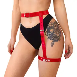 Гартер на ногу Art of Sex - Naomi з написом Sexy, натуральна шкіра, розмір XS-2XL, колір червоний