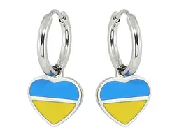 Сережки Xuping TTM Stainless Steel колір Родій підвіски на колечках "Сердечки Патріотичні жовто- блакитні" (169102)