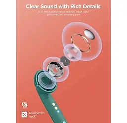 Бездротові навушники 1MORE Omthing Air Free Pods, BT5.0, ENC, Qi, TWS, 400mAh, 5h, (EO005) green UA UCRF - мініатюра 4