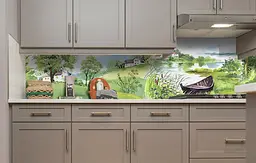 Вініловий кухонний фартух Зелена Річка Акварель наклейка для кухні дерева озеро Природа Happy Pocket Z181714 - мініатюра 3