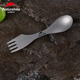 Титанова ложка-вилка-ніж Naturehike Titanium NH19T012 (Сіра) - мініатюра 3