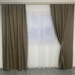 Льняні мармурові блекаут штори темно-сірого кольору 2шт. 150х270 з білим шифоновим тюлем 400х270, на ALBO pbe0052745 - мініатюра 5