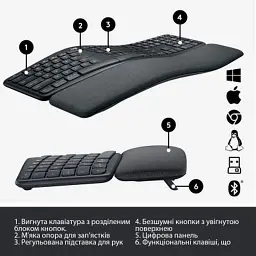 Клавіатура Logitech ERGO K860 Bluetooth/Wireless UA Black (920-010108) - мініатюра 6