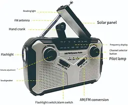 Аварійне радіо Sirxlevcy AM/FM з динамо, сонячною зарядкою, SOS і ліхтарем - мініатюра 6