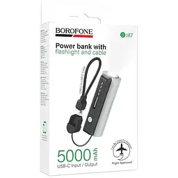 Портативний ЗП Power Bank Borofone BJ87 Star flashlight with cable 5000 mAh Black/Gray - мініатюра 2