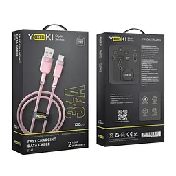 Кабель для заряджання та обміну даними USB Yoki YK-ST41 STYLE Series USB/Type C 60W 3A/20V 1.2 м Рожевий - мініатюра 2