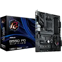 Материнська плата AM4 (B550) ASRock B550 PG Riptide, B550, 4xDDR4, CrossFireX, Int.Video(CPU), 6xSATA3, 2xM.2, 3xPCI-E 16x 4.0, 1xPCI-E 1x 3.0, 1xM.2 (Key E), ALC897, Killer E3100G, 12xUSB3.2/4xUSB2.0, HDMI, ATX