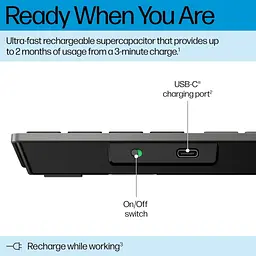 Клавіатура HP 720 Multi-Device Rechargeable Wireless/Bluetooth UA Black (9T5B1AA) - мініатюра 3