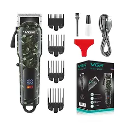 Машинка для стрижки волосся VGR V-665 LED-дисплей акумуляторна 6 насадок 1800mAh 7W Camo - мініатюра 2