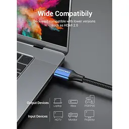 Кабель мультимедійний HDMI M to HDMI M 1.0m 8K60Hz cotton braided blue Vention (ALGLF) - мініатюра 4
