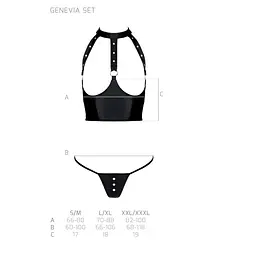 Комплект білизни з відкритими грудьми Passion GENEVIA SET WITH OPEN BRA S/M black, корсет, стрінги - мініатюра 5