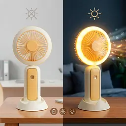 Акумуляторний мінівентилятор Mini Portable Fan 3 Вт, жовтий, вентилятор із підсвіткою і тримачем для телефона - мініатюра 2