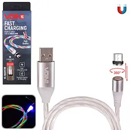 Кабель магнітний Multicolor LED VOIN USB - Micro USB 3А, 2m, (швидка зарядка / передача даних)