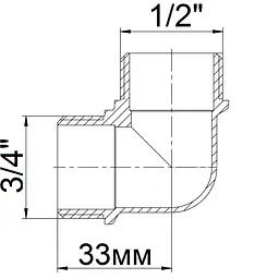 Кутник редукційний латунний 3/4″ЗР х 1/2″ЗР ливарний 1010Б 000011656 - мініатюра 4