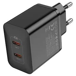 СЗУ HOCO N35, 2xUSB-C, PD45W, Black, Box - мініатюра 2