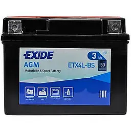 Мото акумулятор EXIDE AGM 6СТ-3Ah АзЕ 12В 50А (EN) ETX4L-BS - мініатюра 2