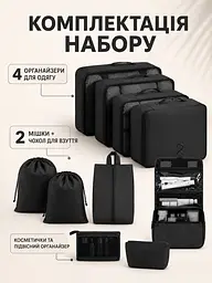 Набір дорожніх органайзерів для валізи 11 в 1 для одягу, взуття та косметики чорний (49676175) - мініатюра 8