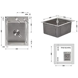 Мийка для кухні Lidz Handmade H4050 інтегрована 3.0/1.0 мм Brushed Steel (LDH4050BRU39258) - мініатюра 8