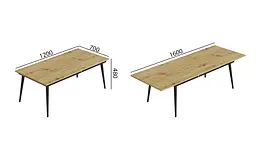 Стіл журнальний трансформер Dandi Small Ferrum-decor 45x120(160)x70 Чорний метал ДСП Дуб Артізан 16 мм (FRD-106800) - мініатюра 5