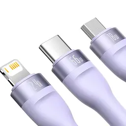 Кабель Baseus Flash Series Ⅱ 3-in-1 Cable USB to MicroUSB+Lightning+Type-C 66W 1.2m CASS040005 Purple - мініатюра 3