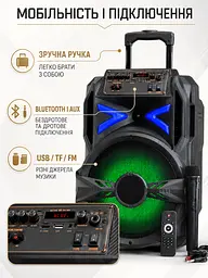 Портативна колонка валіза 12″ PMPO 3000 Вт з мікрофоном, пультом і LED чорна (49676162) - мініатюра 7