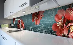 Вініловий кухонний фартух Великі квіти Орнамент наклейка ПВХ написи вензелю Синій Happy Pocket Z181500
